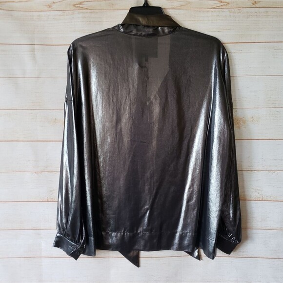 Le Superbe Costes Tie Front Metallic Vintage Gold Pewter Blouse Women's Medium - Picture 8 of 12